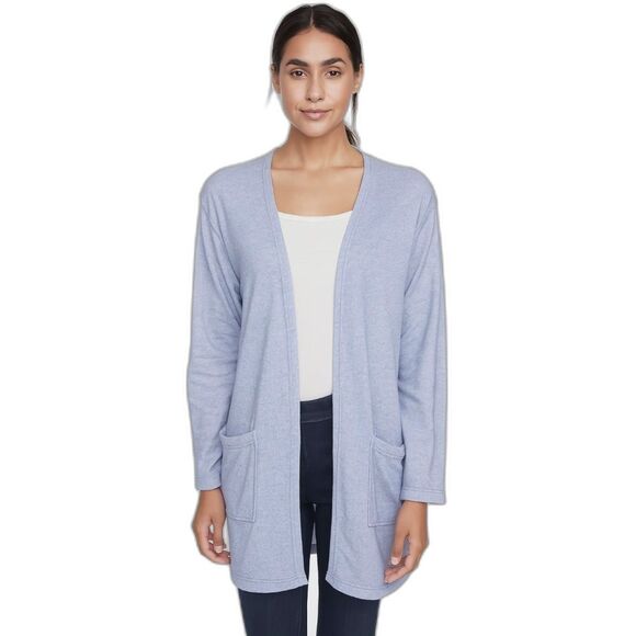 The Vermont Country Store Heathered Light Blue Open Front Cardigan Jacket - Picture 1 of 10